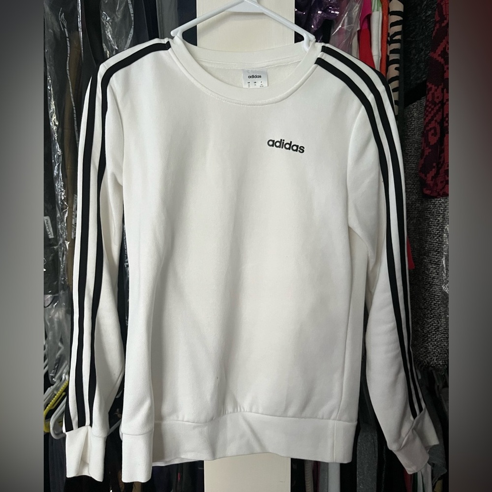 Adidas Classic 3-stripe White Sweatshirt Pullover Sz XS